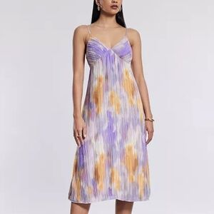 BCBG NEW YORK Women's Sleeveless Pleated Midi Dress Lilac Yellow Sundress Size M